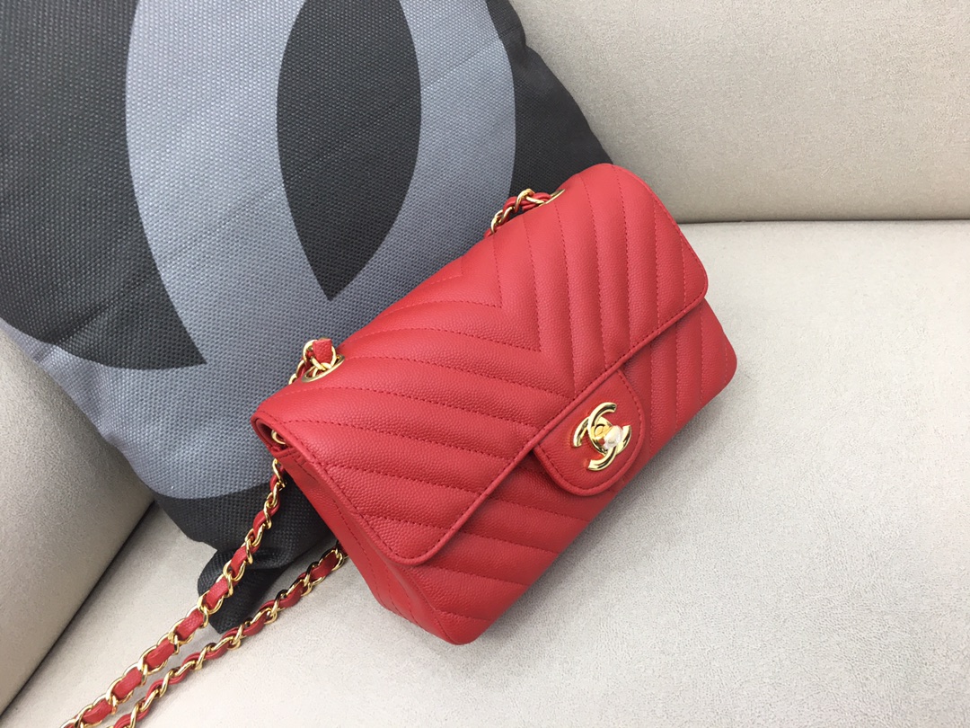 Small Classic Flap Caviar Bag A01116 Red/Gold